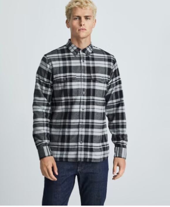 Everlane Other - EVERLANE The Brushed Flannel Cotton Black Grey Plaid Button Down Shirt // XL